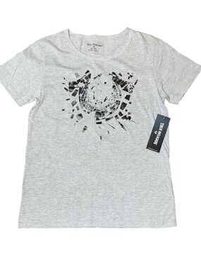 True Religion Grey Black Short Sleeve Logo Shattered Shirt NWT XL